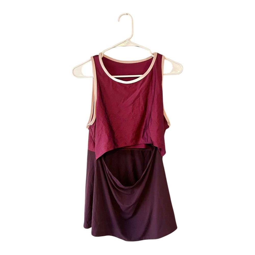 Fabletics‎ Luana Performance Tank Top with Shelf Bra - Maroon Colorblock - Picture 3 of 7